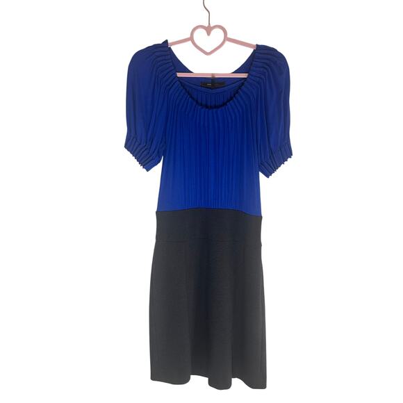 BCBG Max Azria Women's Pleated Two-Tone Mini Dress Size 6 Blue Black Elegant - Picture 2 of 11